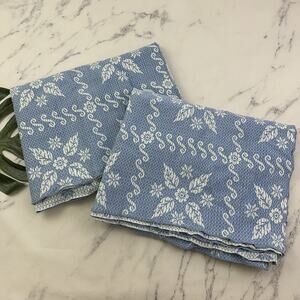 Stevens Vintage 70s Bedspread Coverlet Set of 2 Twin Size Blue White Floral